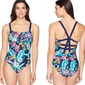 Coastal Blue Floral Strappy One Piece Swimsuit